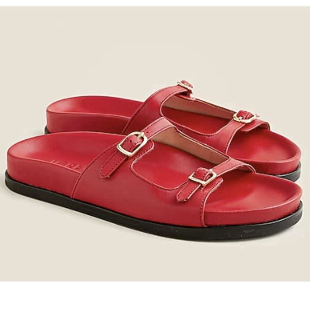 NEW J. Crew Colbie Double Buckle Sandals Womens Size 8.5 Persian Red Leather